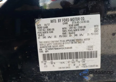 2017 Ford Explorer z USA, uszkodzony, nr VIN 1FM5K7B80HGC84448